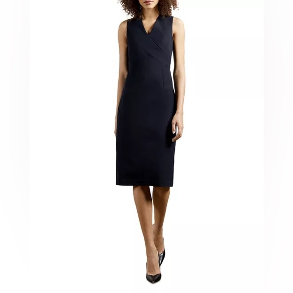 $295 Ted Baker London Women's Navy Crossover Sheath Midi Dress Size Small (2)